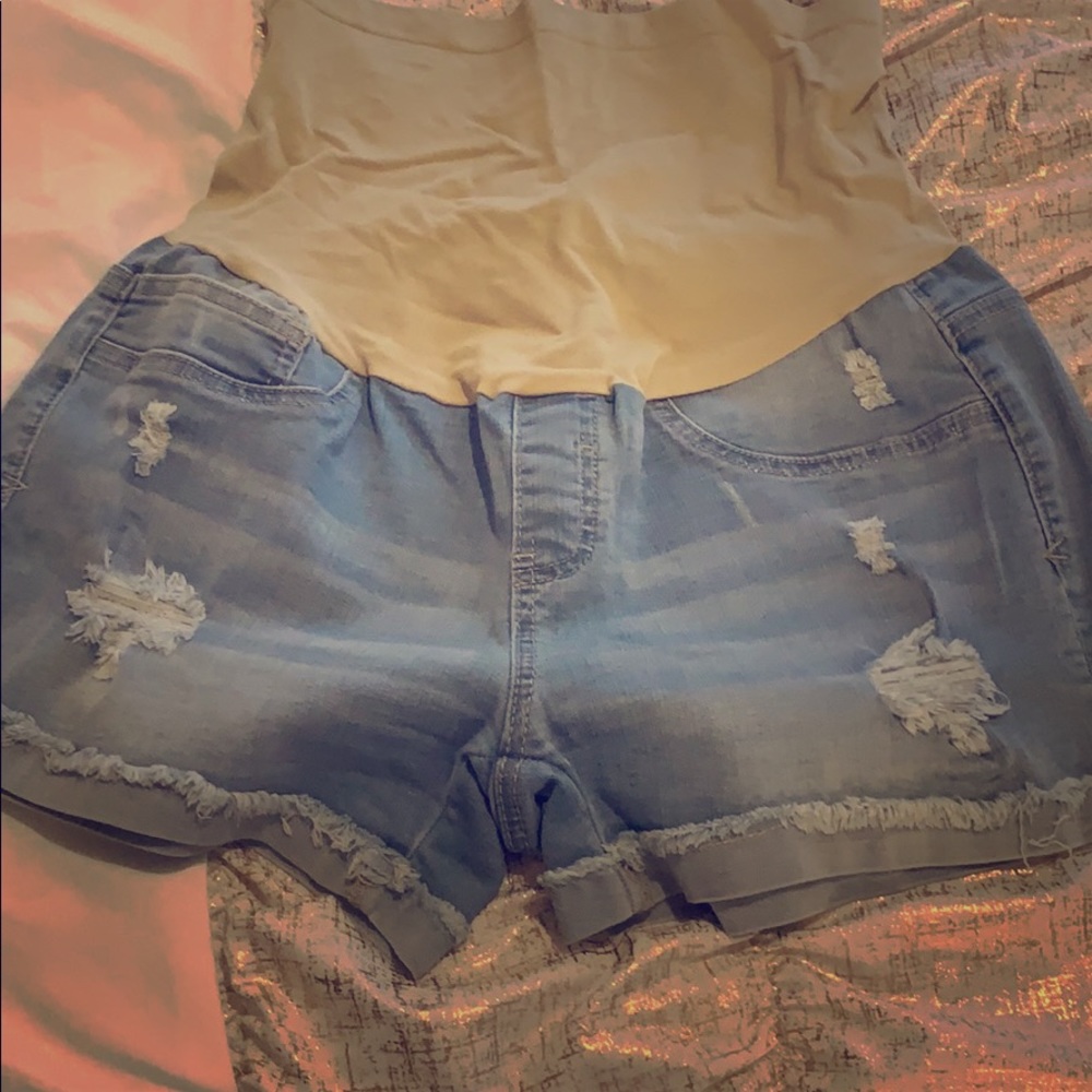 Light blue maternity shorts